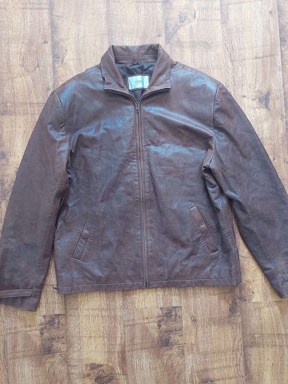 Men's Brown Leather Zip-Front Jacket Aviator L XL